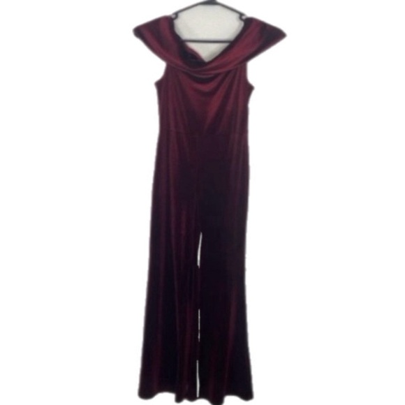 Suprano Pants - Soprano deep burgundy velvet romper wide legs